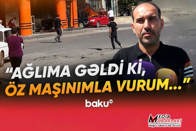 Yanan maşını öz avtomobili ilə vurub çıxardı - VİDEO