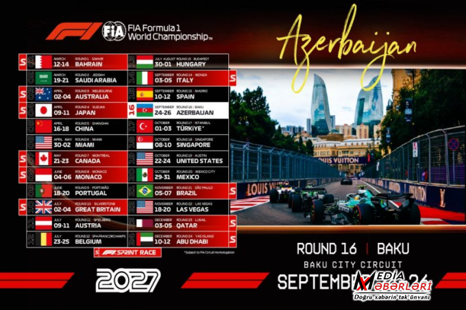 2027-ci il Formula 1 Azərbaycan Qran-prisinin tarixi açıqlanıb 2027-ci il Formula 1 Azərbaycan Qran-prisinin tarixi açıqlanıb